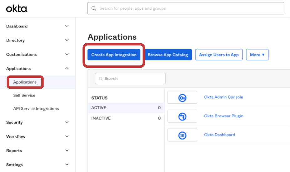 Okta Admin Console dashboard